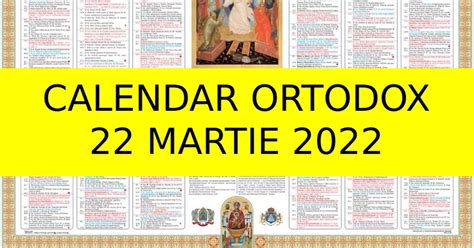 Calendar Ortodox Martie 2022